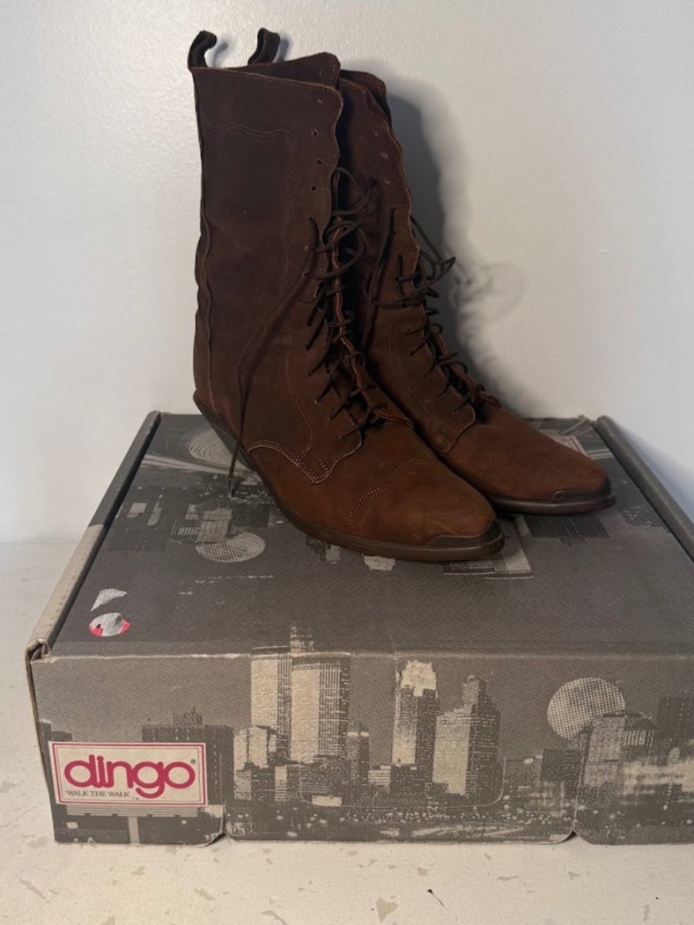 Vintage Dingo Brown Suede Victorian Witchy Western Boots Metal Toe Tips Boho 8M